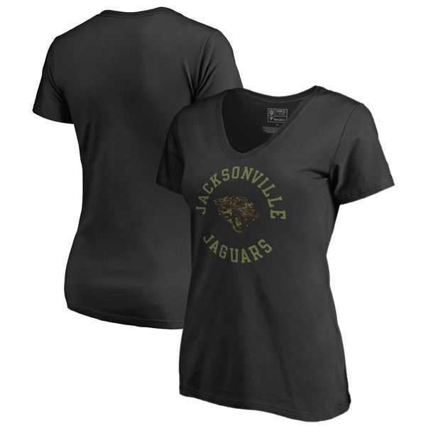 Women Jacksonville Jaguars NFL Pro Line by Fanatics Branded Camo Collection Liberty Plus Size V Neck T-Shirt Black